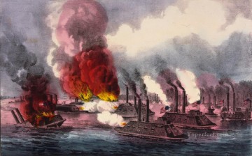 Currier Ives Brilliant naval victory on the Mississippi River near Fort Wright 1862 Naval Battle Oil Paintings